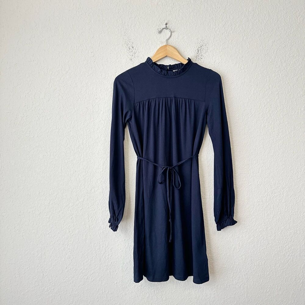 NWT BODEN Easy Yoke Mini Jersey Dress Blouson Sleeve in Navy